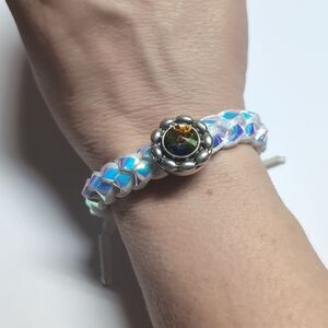 233 Rastaclat White with Iridescent Snap Charm Adjustable Slider‎ Bracelet